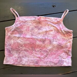 GAIAM ORGANIC COTTON WORKOUT STRAP CROP TOP WITH BUILT IN BRA PINK PAISLEY Sz L